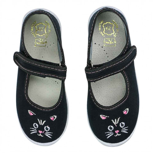 kapcie buty do przedszkola domowe trampki czarne z kotkiem raweks Dorotka D44