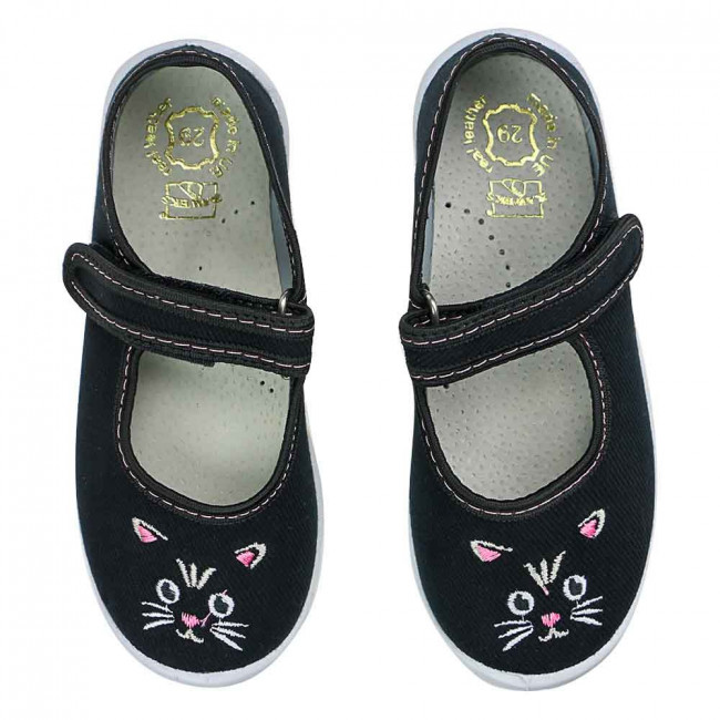 kapcie buty do przedszkola domowe trampki czarne z kotkiem raweks Dorotka D44