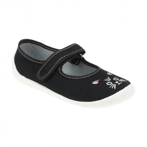 kapcie buty do przedszkola domowe trampki czarne z kotkiem raweks Dorotka D44