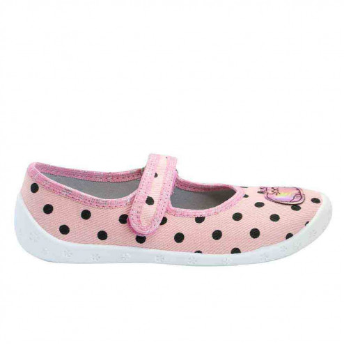 buty-dziewczece-baleriny-na-rzep-Raweks-rozowe-w-groszki-kotek-pusheen