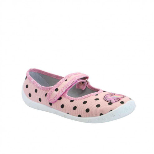 buty-dziewczece-baleriny-na-rzep-Raweks-rozowe-w-groszki-kotek