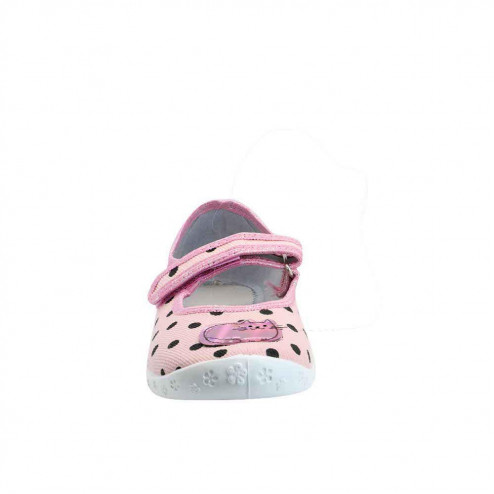buty-dziewczece-baleriny-na-rzep-Raweks-rozowe-w-groszki-kotek
