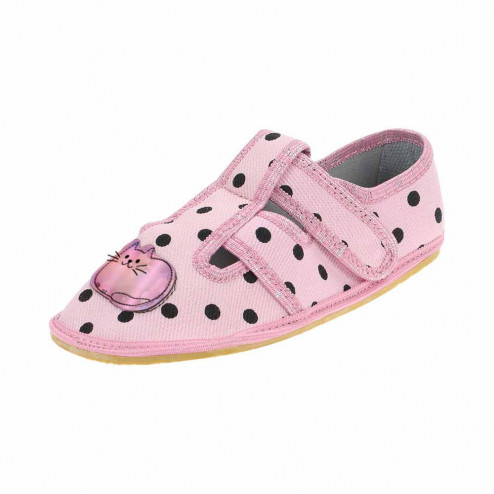 kapcie-buty-dziewczece-barefoot-rozowe-w-groszki-z-kotkiem-Raweks-Zuzia-Z22