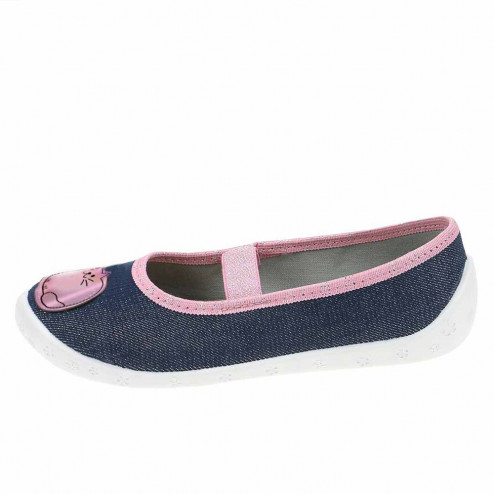 Raweks wkladka Sylwia S21 granatowe z rozowym kotem kapcie dla dzieci buty do przedszkola baleriny dziewczece11
