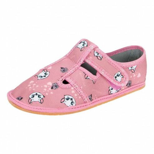 kapcie-buty-dziewczęce-barefoot-rozowe-pudrowe-w-biale-kotki 2