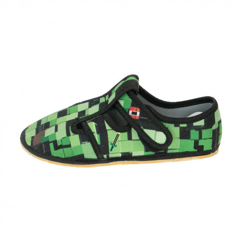 buty wiosenne chłopięce kapcie do przedszkola typu barefoot czarno zielone klocki 3D minecraft 1