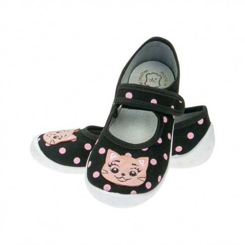 kapcie buty dziewczęce czarne groszki kotki Dorotka D47 0a
