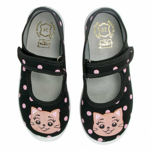 kapcie buty dziewczęce czarne groszki kotki Dorotka D47 0a