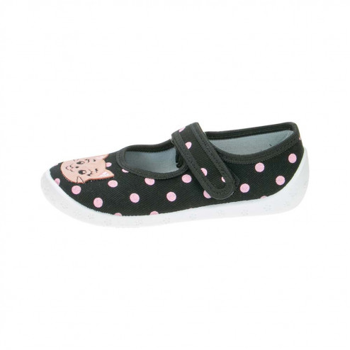 kapcie buty dziewczęce czarne groszki kotki Dorotka D47 0a