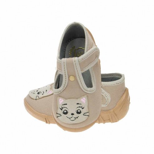 kapcie-buty-pantofle-dzieciece-bezowe-z-kotkiem-kicia-raweks-lena-L73