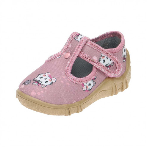 buty-kapcie-dziewczęce-pudrowo-różowe-bezowe-w-kotki-raweks-lena-L72 3
