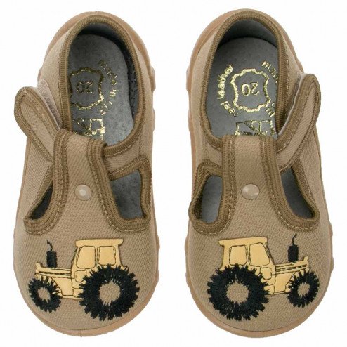 kapcie buty trampki dzieciece bezowe z traktorkiem raweks leon L65 5