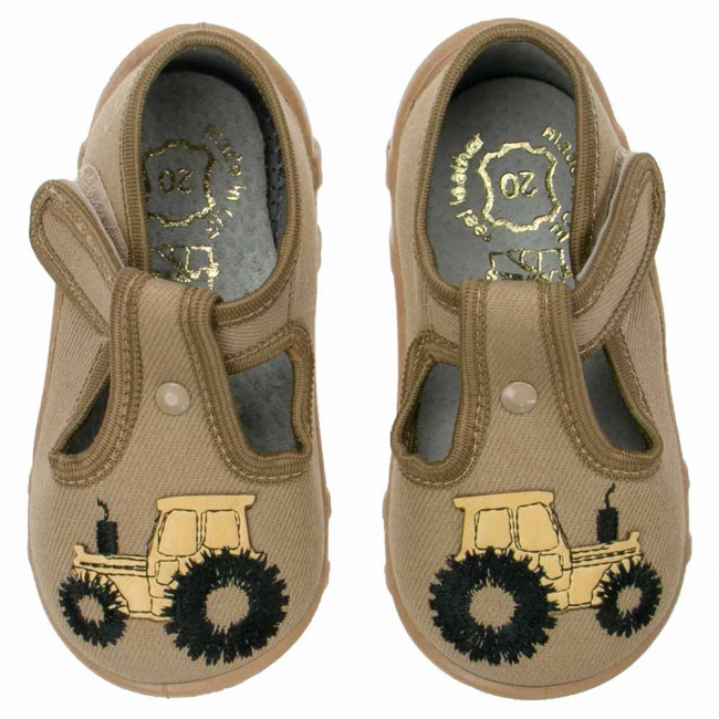 kapcie buty trampki dzieciece bezowe z traktorkiem raweks leon L65 5