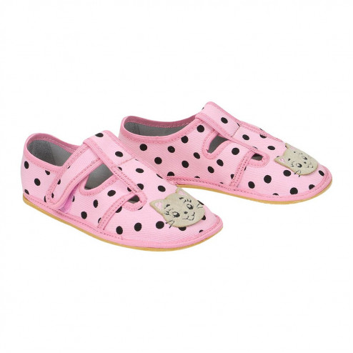 kapcie-do-przedszkola-barefoot-miekkie-lekkie-rozowe-w-groszki-z-kotkiem-kicia-raweks-zuzia-z48 2