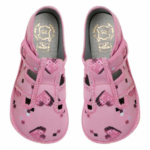 kapcie buty buciki pantofle barefoot rozowe-w-serca-mine-zuzia-z52