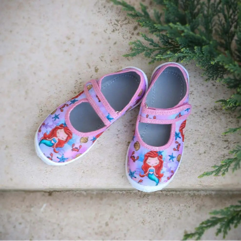 buty-dziewczece-baleriny-na-rzep-Raweks-rozowo-fioletowe-z-syrenka